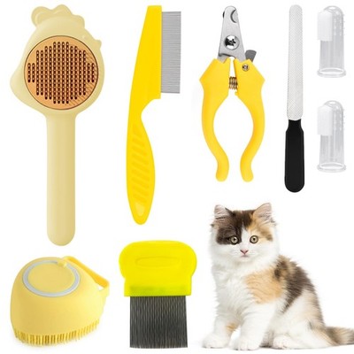 VCZONE 8 Pcs Cat Brush Grooming Kits, Pet Self Cleaning Kit with Yellow 