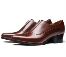Men's Leather Pointed Toe Block Heel Oxfords Wedding Business Outdoor Work Shoes