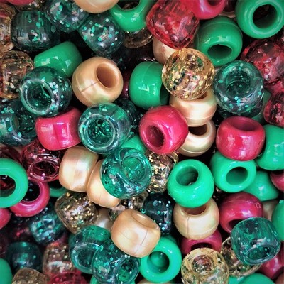 100 Tis is Christmas Perlen Pony Perlen 9x6mm Fassform Kunststoffperlen
