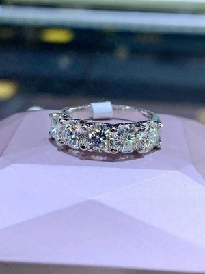 2 Ct Round Lab Created Diamond Five Sone Wedding Band Ring 14K White Gold Plated