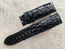 22mm/20mm Black Alligator Crocodile Print Leather Watch Strap Band