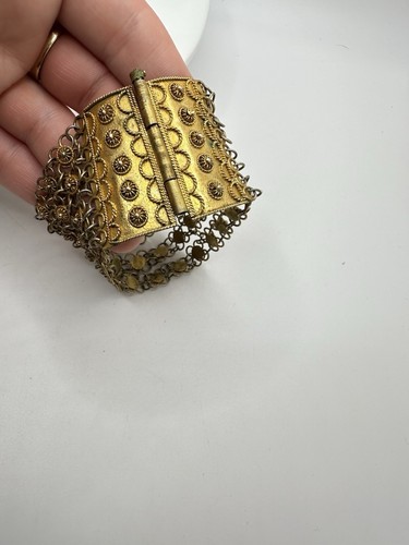 Ottone filigrana fatto a mano vintage/antico? Link Bracciale Bracciale Pin Lock Non Firmato Leggi - Foto 4 di 21