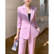 Women's Casual Suit 2025 New Spring Wide Leg Pants Loose Purple One Button Coat