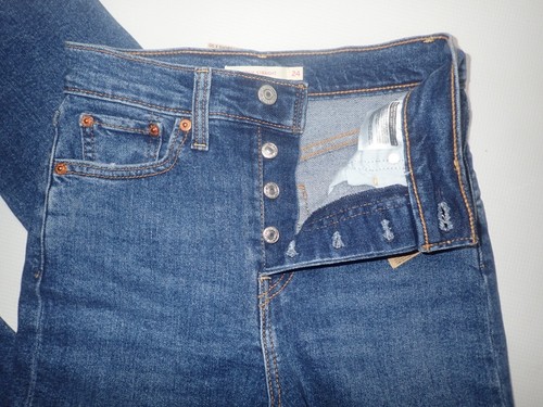 Levis Premium Wedgie Straight Jeans Womens 24x28 Blue Distressed Button Fly NEW - Picture 7 of 7