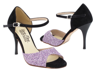 Women's Argentine Tango Dances Shoes Lavender Stardust Black High Heels 3.5