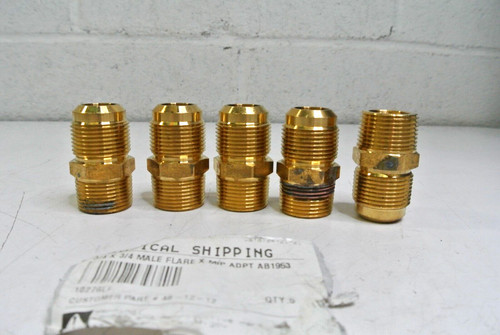 (5) 3/4" X 3/4" Male Flare X Mip Adapter ab1953 Brass Fittings 10276LF 48-12-12