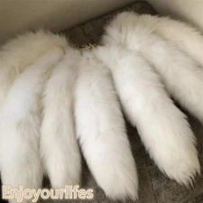 Wholesale 2/5/10pcs 16"-18" Real White Fox Fur Tail Keyring Pendant Cosplay Toys