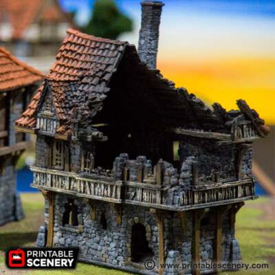 Ruined Port House by Printable Scenery, 3D Printed Tabletop RPG Scenery Wargame