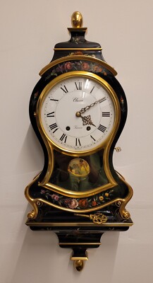 ELUXA TRIANON Swiss 8 Days Floral Hand Paint Gilt Mantel Wall