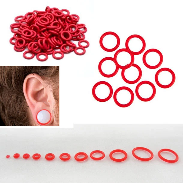 10 Pc RED Set Lot Ear Plugs Gauges Tapers Tunnels Replacement Stretcher O Rings