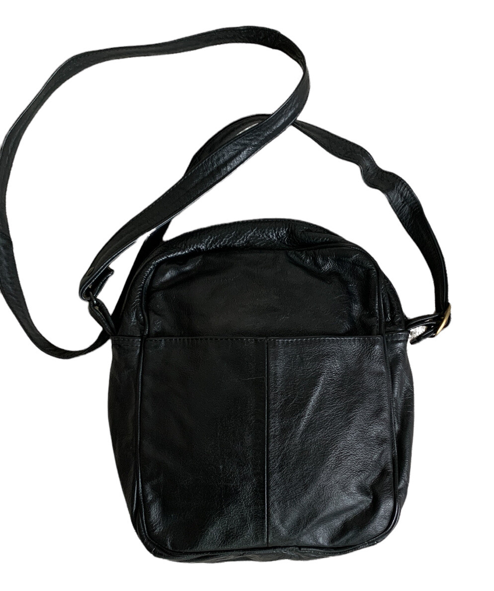Black Leather Messenger Bag Crossbody Travel Expandab… Gem