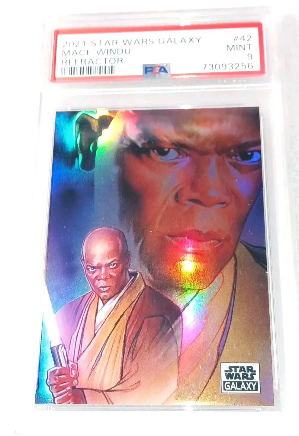 Mace Windu 2021 Topps Chrome Star Wars Galaxy Refractor Card #42 PSA 9 MINT