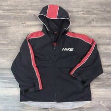 Nike Y2K Windbreaker Youth Medium 7/8 Black Red Full Zip Lined Jacket Spell Out