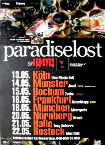 PARADISE LOST - 2001 - In Concert - 69 Eyes - Believe in Nothing Tour - Poster - - Zdjęcie 1 z 1