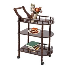 3-Tier Rolling Kitchen Trolley Cart Wood PU Storage Drawers Shelves with Wheels
