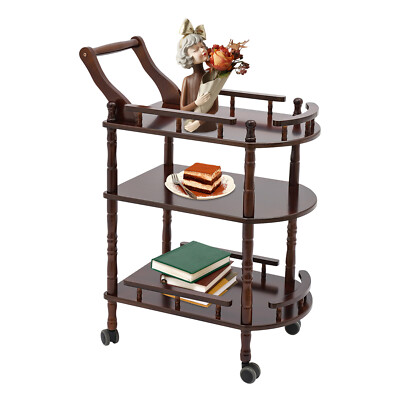 3-Tier Rolling Kitchen Trolley Cart Wood PU Storage Drawers Shelves with Wheels