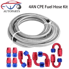 4AN AN4 Stainless Steel Braided CPE Oil Gas Fuel Hose Line Kit + 10 End Fittings