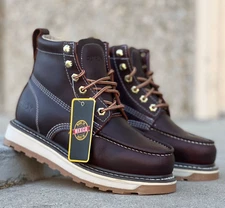 MEN'S PATRON BOTAS DE TRABAJO GENUINE LEATHER LACE UP SOFT TOE WINE BOOTS