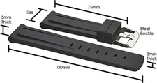 28mm Black Silicon Watch Band with Accessories US Seller