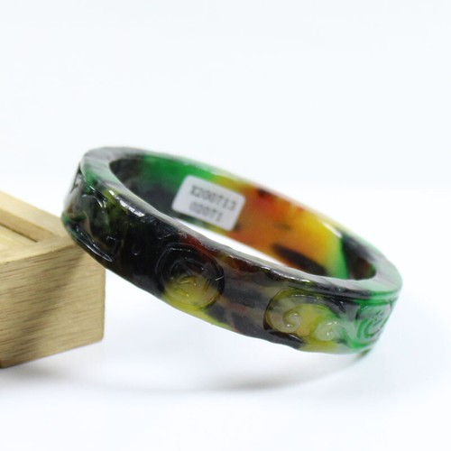 63mm Chinese Hand-carved Multi-Color Jadeite Jade Gems Bangle Bracelet j7669 - Picture 8 of 11