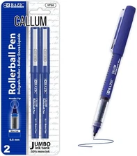 BAZIC Callum 0.5mm Rollerball Pen, Blue Ink Smooth Flowing Fine Point Ink Pens