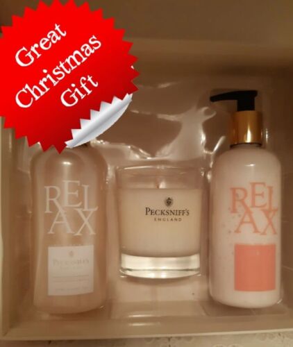 PECKSNIFFS LADIES RELAXING BODY LOTION BODY SOAP AND CANDLE GIFT SET - Picture 1 of 7