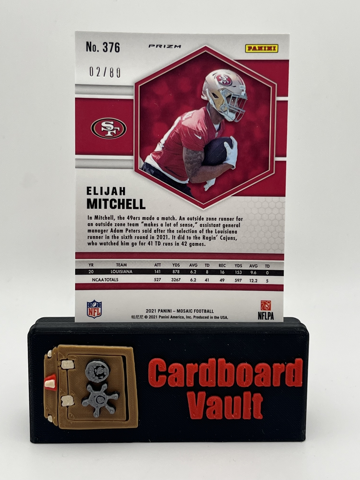 2021 Mosaic Elijah Mitchell #376 Red and Yellow Choice Fusion Prizm 02/80