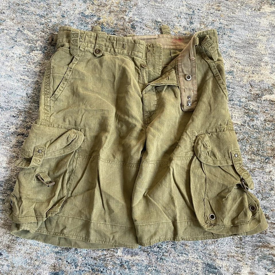 Винтажные мужские шорты Polo Ralph Lauren Military Army Herringbone лен шелк карго 34 - Изображение 2 из 4