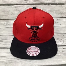 Mitchell & Ness Chicago Bulls Snap Back Hat One Size Black Red Bull Horn