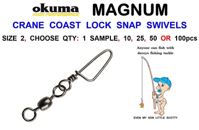 OKUMA GRÖSSE 2 CRANE COAST LOCK SNAP WIRBEL MEER ANGELSCHNUR FAST LINK RIG CLIP