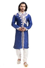 itailorman Men  s Traditional Ethnic Royal Blue Kurta Pajama Set Embroidered Wear