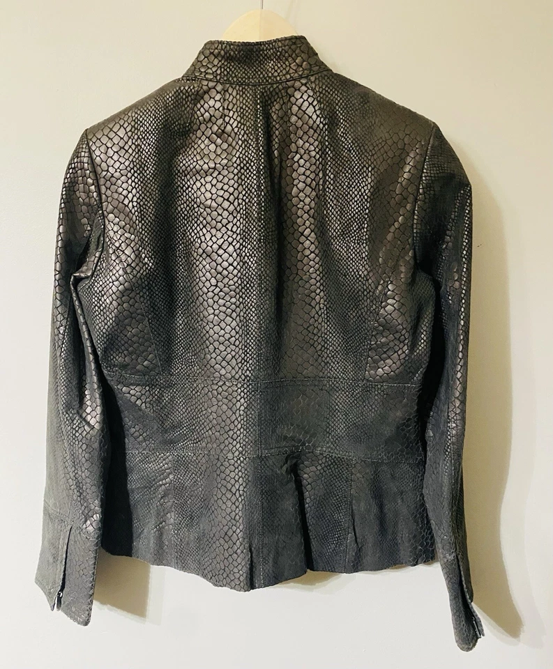 Alfani кожи Moto куртка коричневый выбитый с аллигатором, змея рептилии печати S - Изображение 2 из 4