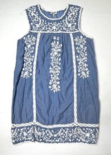 Joie Ashawa Chambray Floral Blue Porcelain Embroidered Shift Dress Medium EUC