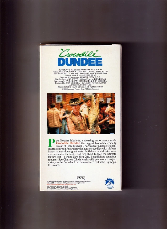 CROCODILE DUNDEE VHS--EXCELLENT CONDITION, PLAYED ONCE! - Image 2 of 4