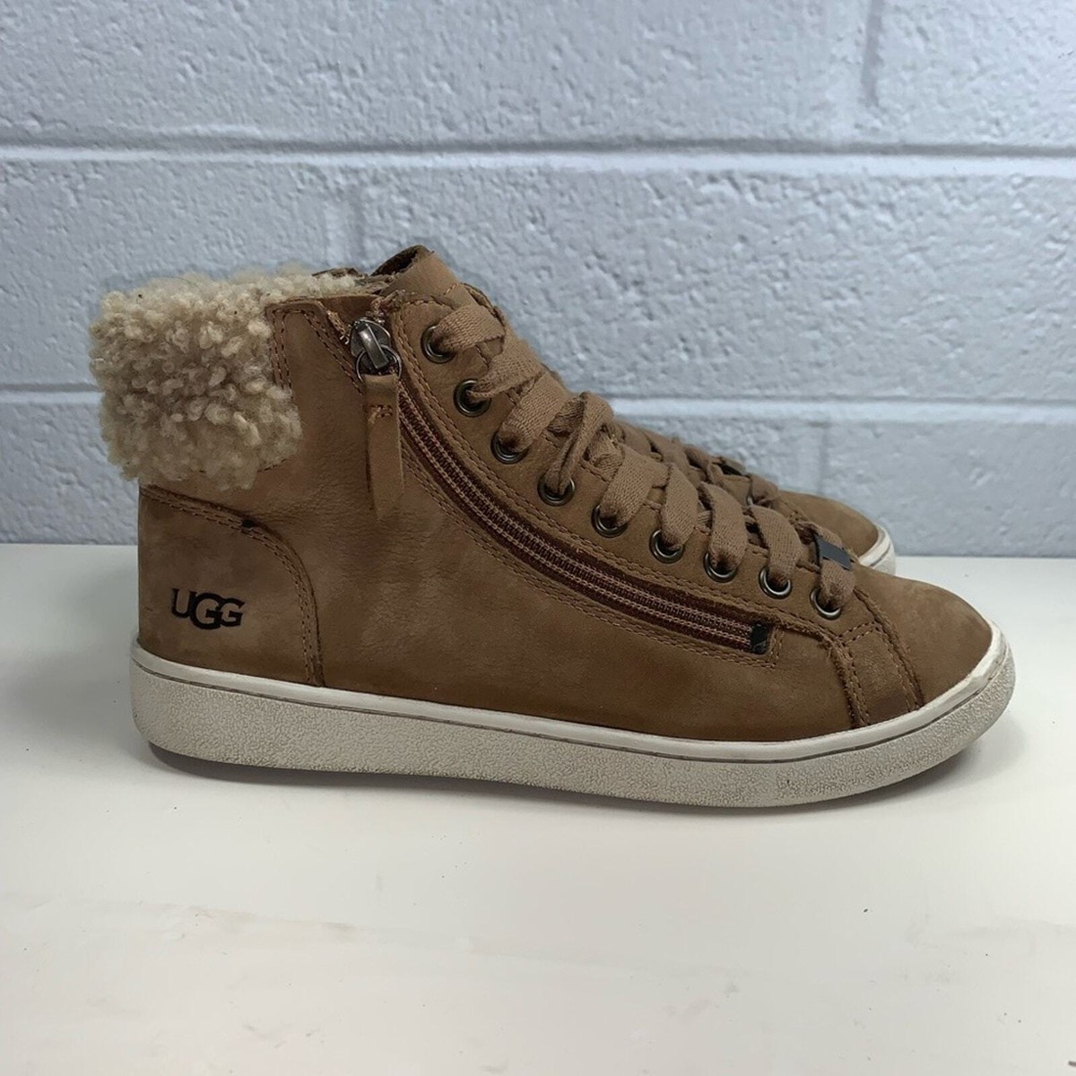 UGG Olive 1019716 Chestnut Leather High Top Lace Up Sneaker Shoes