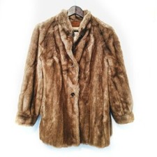 Vintage 1960s Adolph Schuman For Lilli Ann Caramel Brown Faux Fur Leather Coat