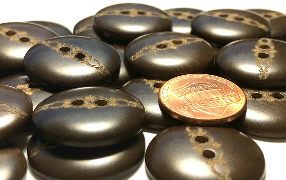 6 PCS ONLY! Vintage Glossy Brown Carved Corozo Tagua Nut Buttons 23mm 7/8" 11712 - Image 2 of 4