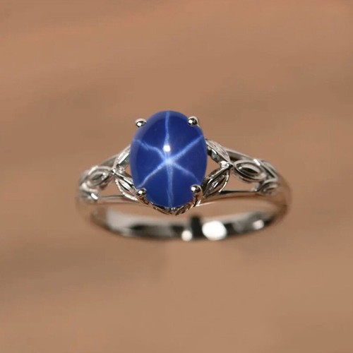 Lindy Star Sapphire Ring, 925 Sterling Silver Ring, Blue Lindy Star