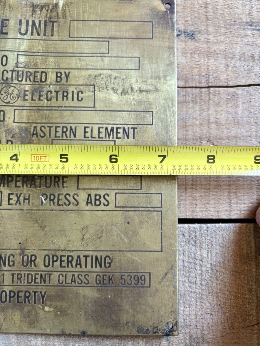 Vintage 20/30s General Electric Main Turbine Machinery Brass Plate