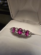 Gorgeous Sterling Silver Ring-3 Ruby Gemstones W/Stunning Sapphires Size 8 2g