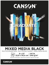 Canson Graduate Black Mixed Media Pad, Foldover, 9x12 inches, 12 Sheets - Artist