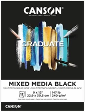 Canson Graduate Black Mixed Media Pad, Foldover, 9x12 inches, 12 Sheets - Artist