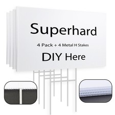 Blank Yard Signs 4 Pack, 17x12 In Lawn Signs, Metal Stakes, White