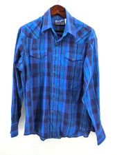 Wrangler Shirt Mens 16.5x36 Blue Western Pearl Snap X-Long Tails USA Metallic