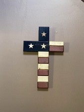 American Wooden Cross Wall Decor With Flag 17  X 11  VERY NICE- Stars  Stripes