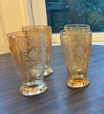 Vintage Jeanette Floragold Pattern Depression Glass Tumblers, Set of 4 (MCWD3)