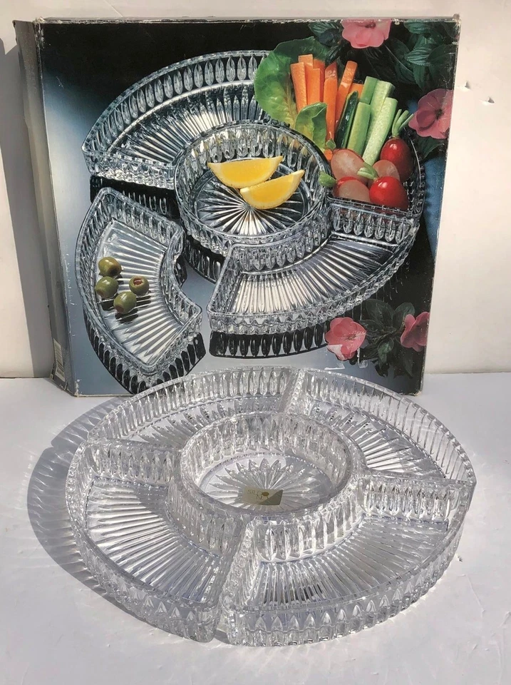 JUEGO DE 5 PIEZAS DE VIDRIO ELEGANTE HADDONFIEL JUEGO ENTREMESES ESTUDIO NOVA Foto 2 de 4