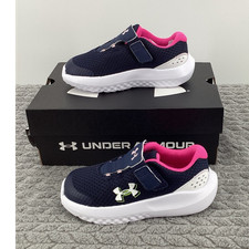 Under Armour girls Kids Navy Pink White Athletic Mesh Sneaker Hook  Loop 7K
