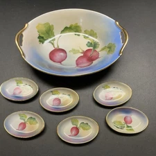 Noritake Dish With 6 Matching Salt Cellars Hand Painted Lot Of 7 pieces