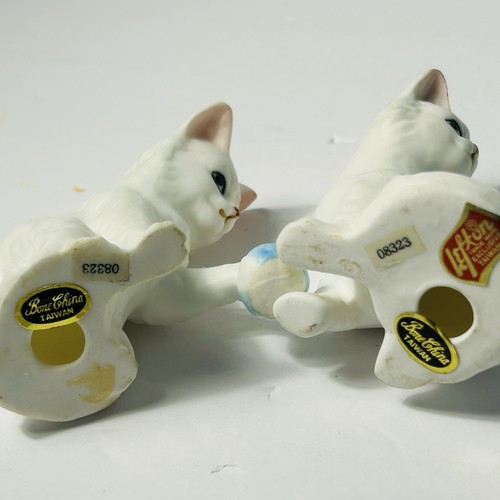 Lefton White Persian Cat Figurines Vintage Set Of 2 Yarn Ball Taiwan 3” - Picture 6 of 6